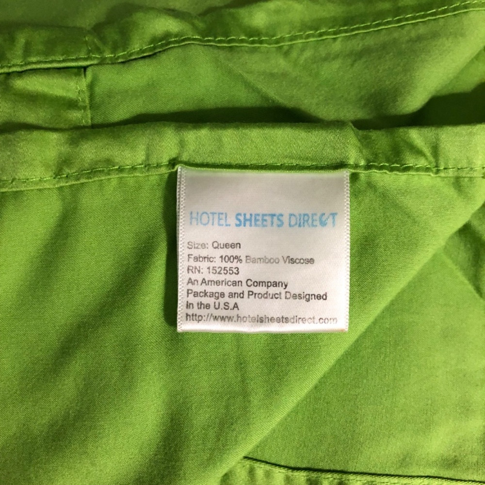 Hotel Sheets Direct queen bamboo flat and fitted sheets Kermit the Frog green